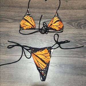 SHEIN Orange and Black Butterfly Bikini